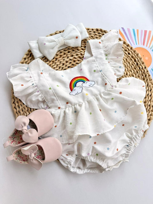 Asoleador Blanco de Arcoiris con Diadema Para Bebé Niña