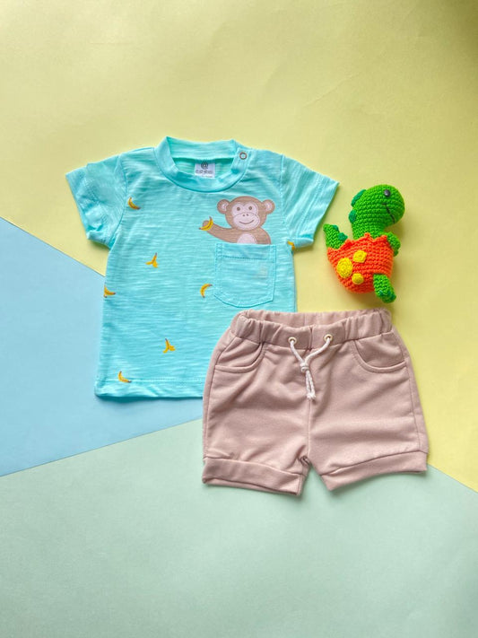 Conjunto Mono Beige con Agua Marina