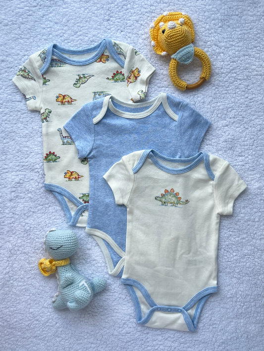 Set x 3 Bodys Dino Azul con Blanco