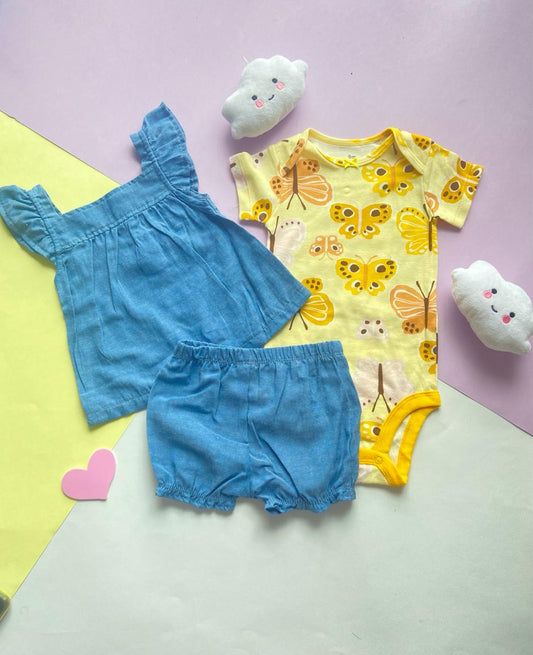 Conjunto 3 Piezas  Amarillo Con Azul