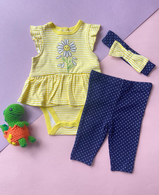 Conjunto Margarita Amarillo Con Azul y Diadema