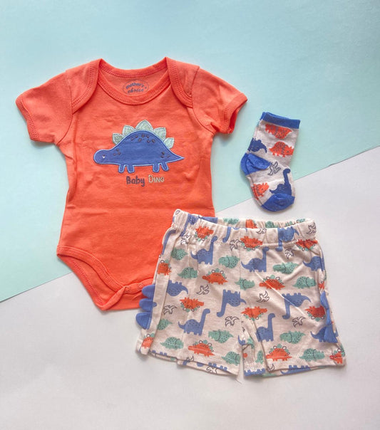 Conjunto Dino Naranja Con Medias