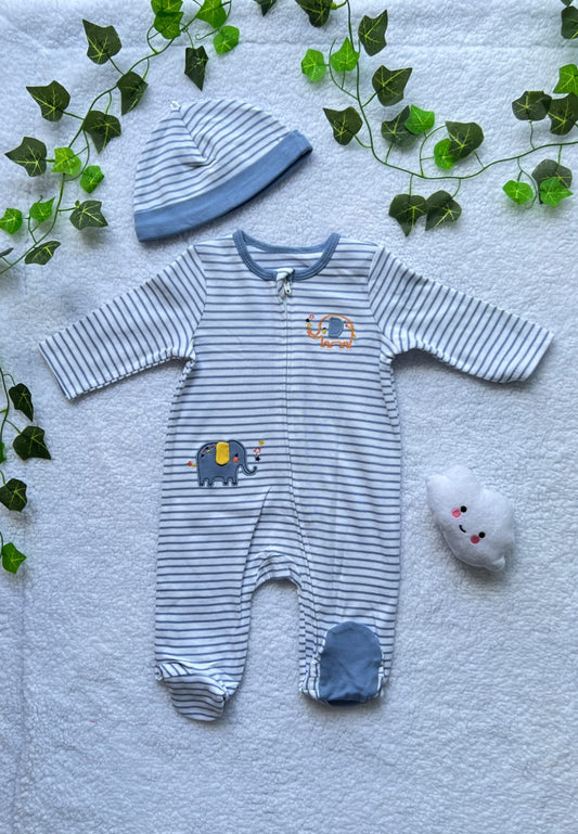 Pijama de Rayas Azules Con Gorro