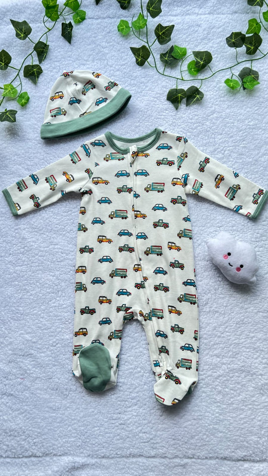 Pijama de Carros Verde Con Gorro