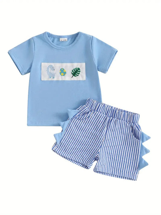 Conjunto Celeste y Short de Rayas