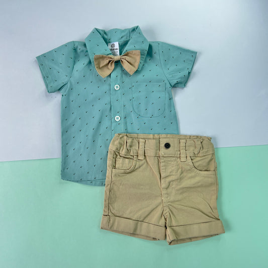 Conjunto Short Beig y Camisa de Pinticas Verde