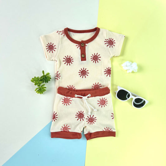 Conjunto Verano Body con Short Beige con Naranja