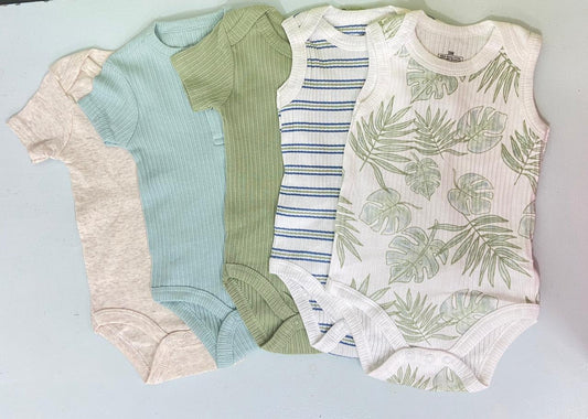 Set x5 Body Manga Corta y Sisa Verde, Azul y Beige