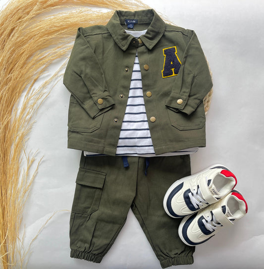 Conjunto DE Tres Piezas, Pantalón, Buzo y Chaqueta Verde Militar