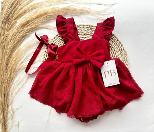 Vestido Vino Tinto Tutu con Cubre Pañal Interno Para Bebé Niña