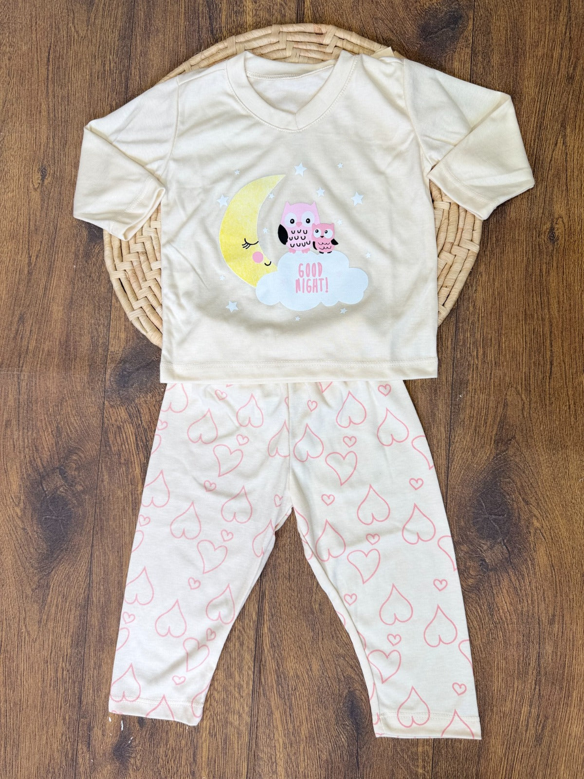 Pijama de 2 Piezas  Manga Larga de Gatico Rosada Para Bebé Niña