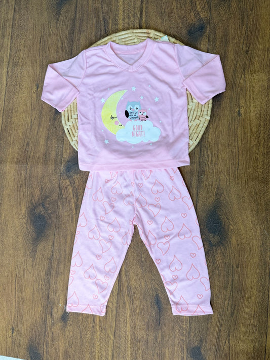 Pijama de 2 Piezas  Manga Larga de Gatico Rosada Para Bebé Niña