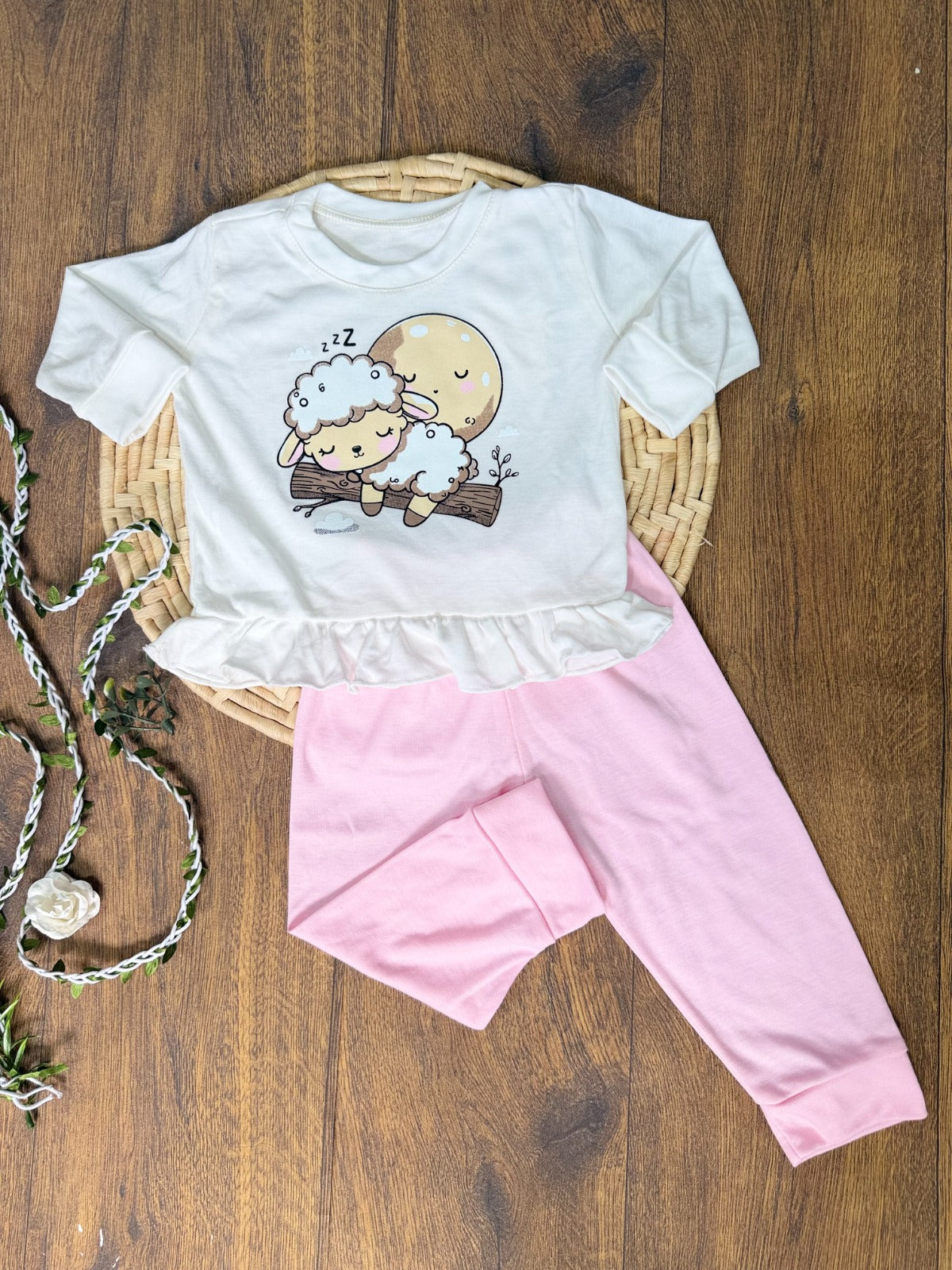 Pijama de 2 Piezas  Manga Larga de Gatico Rosada Para Bebé Niña