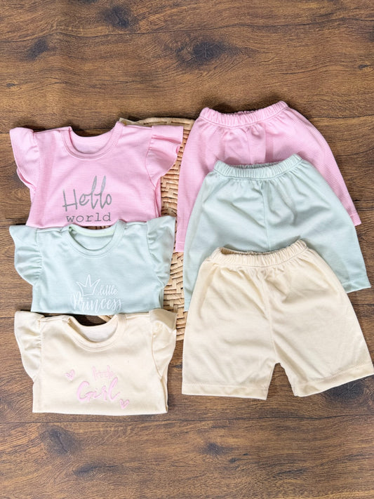 Set x 3 Conjuntos Multiusos Rosado, Amarillo y Verde  Para Bebé Niña