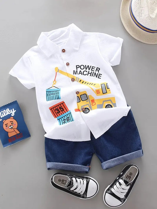 Conjunto Camisa Blanca de Carro y Short Azul