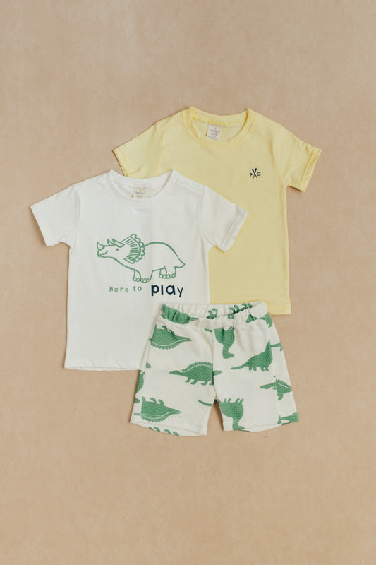 Conjunto Dino x 3 Piezas Amarillo con Blanco