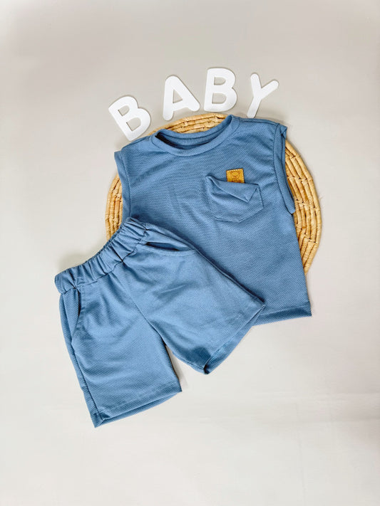 Conjunto de Manga Sisa Azul Para Bebé Niño