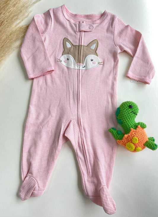 Pijama Rosada con Boticas y Cremallera  en Algodón Para Bebé Niña
