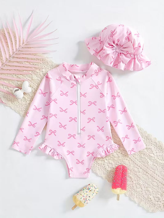 Vestido de Baño Enterizo Con Gorro Para Bebé Niña