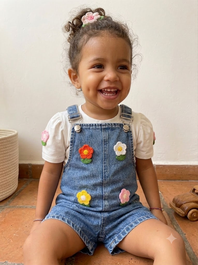 Braga  En Jeans Con Detalles De Flores con Camisa Blanca