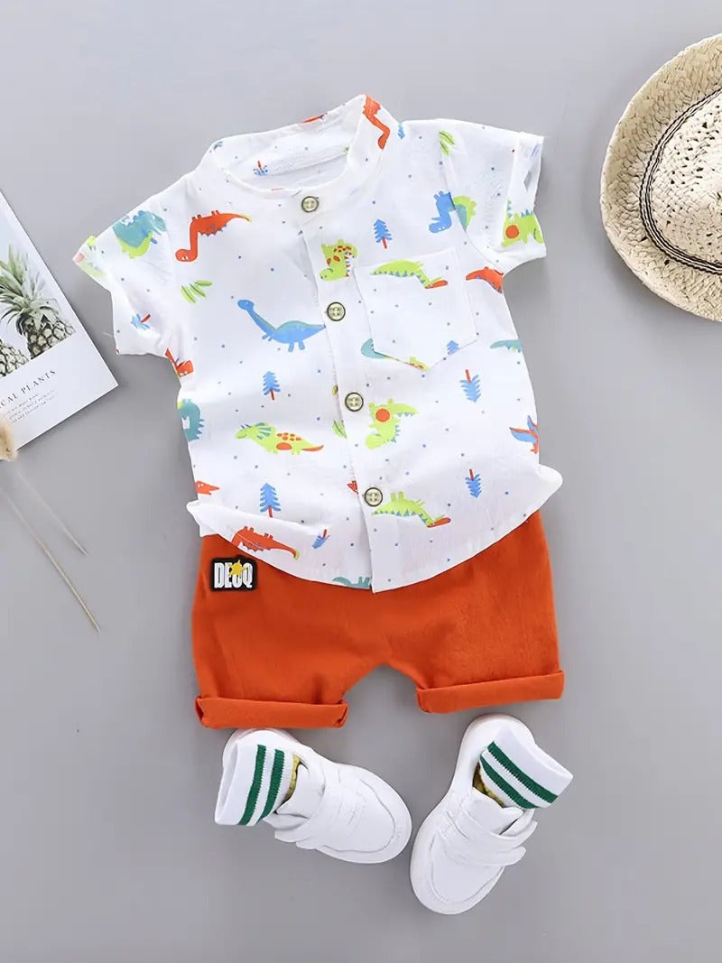 Conjunto Dino Blanco con Naranja