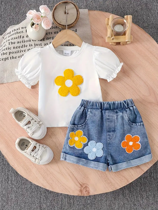 Conjunto Camisa Blanca con Detalle Manga y Short en Jeans