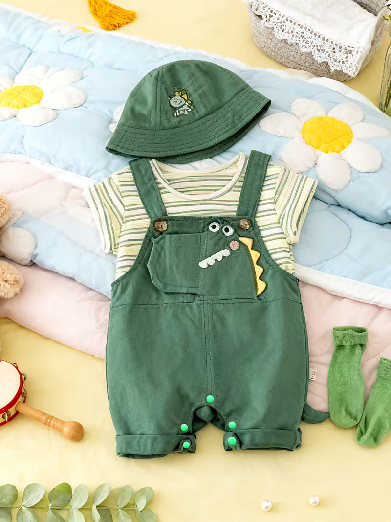 Conjunto Dino, Camisa, Braga y Sombrero Para Bebé Niño