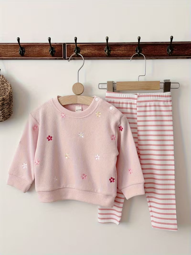 Conjunto 2 Piezas  Buzo y Leggins Rosado Para Bebé Niña
