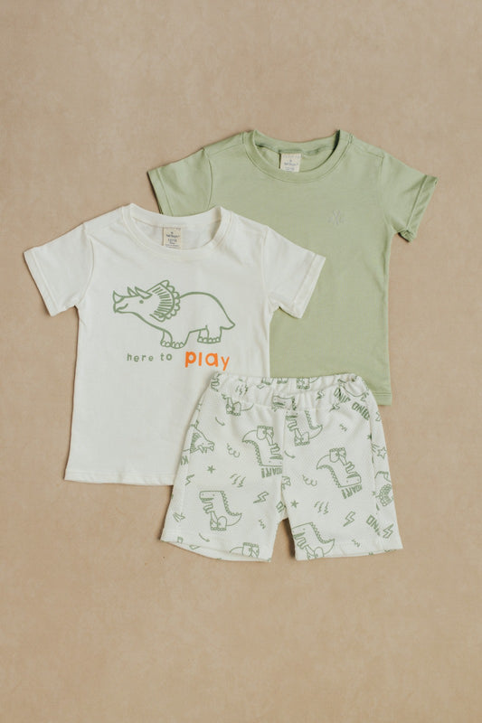 Conjunto Dino x 3 Piezas Verde con Blanco