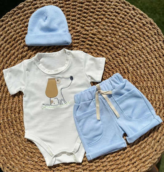 Conjunto de Body con Short Celeste y Gorrito