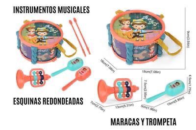 Set de Juguete Musical Con Tambor, Maracas Y Trompeta Para Bebés y Niños